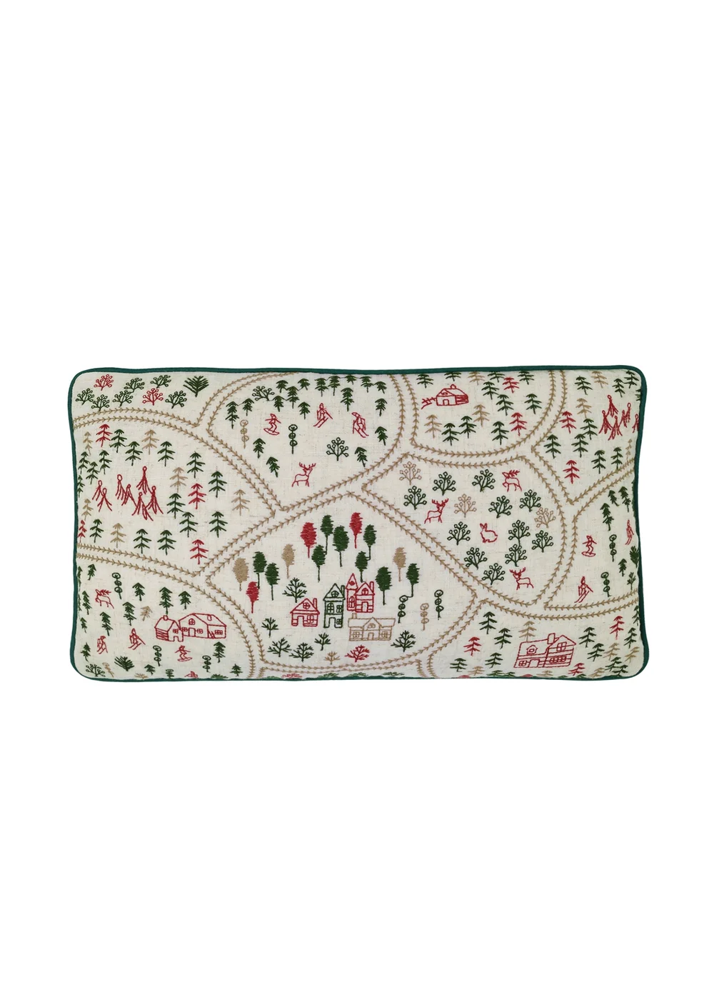 Catherine Lansfield Natural Christmas Ski Village Embroidered Cushion - 30 x 50cm Image 3