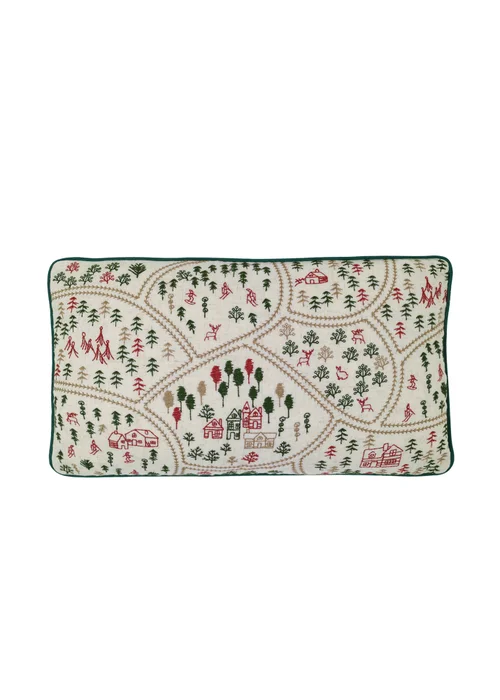 Catherine Lansfield Natural Christmas Ski Village Embroidered Cushion - 30 x 50cm Image 3