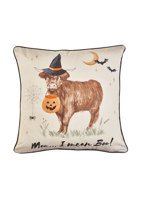 Catherine Lansfield Natural Halloween Highland Cow Soft Touch Cushion - 45cm x 45cm Image 3