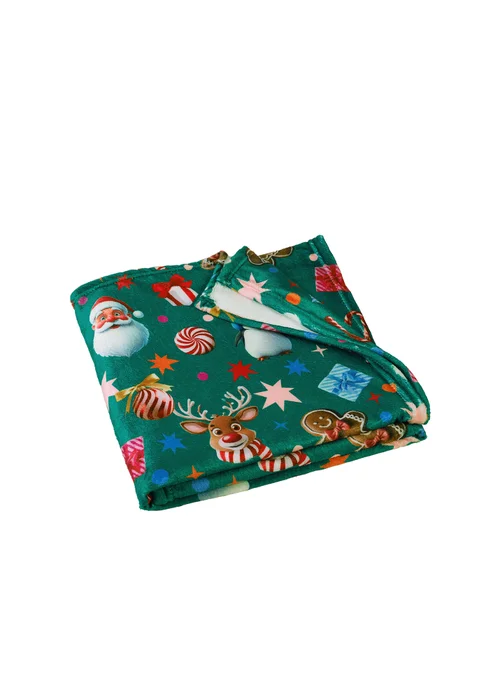 Catherine Lansfield Green Christmas Icons Cosy Fleece Blanket Throw - One Size Image 4