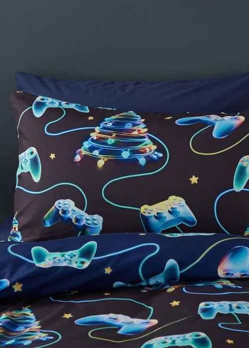 Catherine Lansfield Navy Christmas Gamer So Soft Reversible Duvet Cover Set - Double Image 3