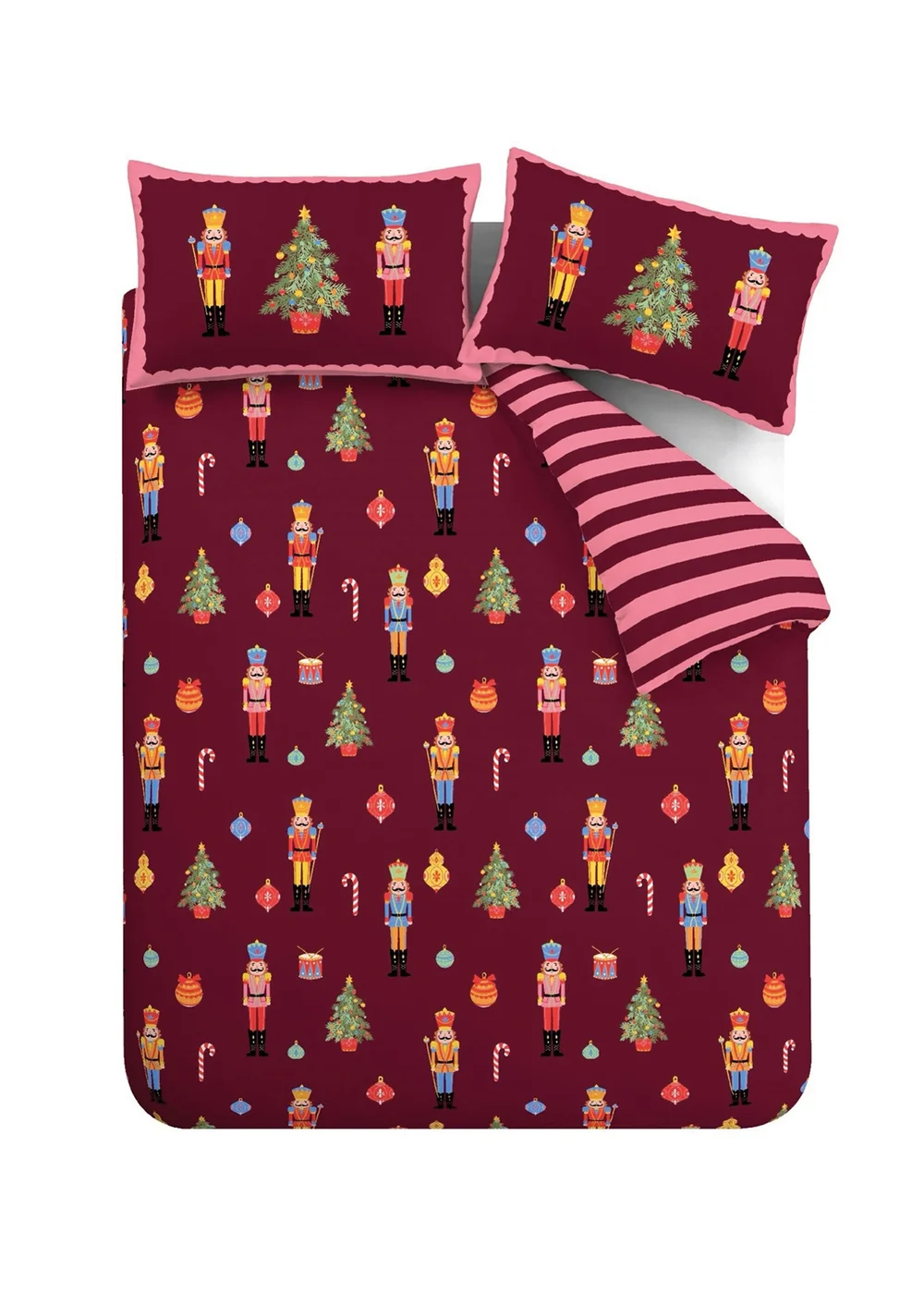 Catherine Lansfield Plum Christmas Nutcracker Stripe Reversible Duvet Cover Set - Single Image 5