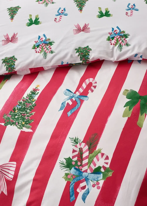 Catherine Lansfield Red Christmas Stripe Reversible Duvet Cover Set - Single Image 4