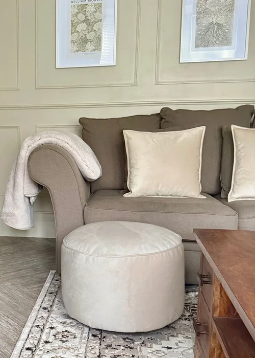 rucomfy Velvet Pouffe Cream Beanbag - One Size Image 1