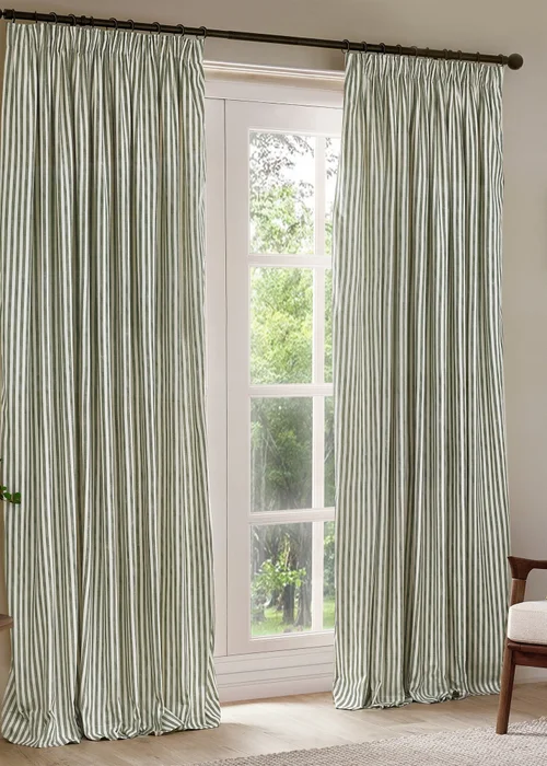 Yard Hebden Stripe Cotton Pencil Pleat Curtains Forest - 46W X 54D (117x137cm Image 2