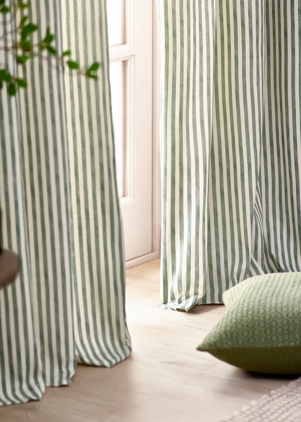 Yard Hebden Stripe Cotton Pencil Pleat Curtains Forest - 46W X 54D (117x137cm Image 3