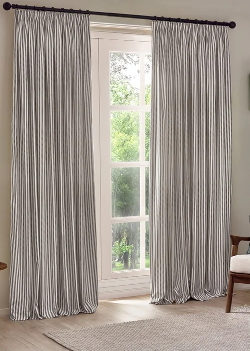 Yard Hebden Stripe Cotton Pencil Pleat Curtains Grey - 46W X 54D (117x137cm Image 2