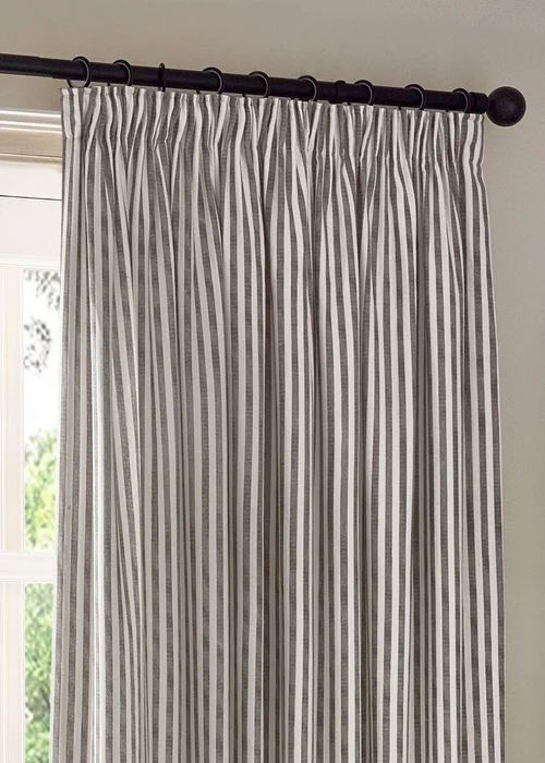 Yard Hebden Stripe Cotton Pencil Pleat Curtains Grey - 46W X 54D (117x137cm Image 4