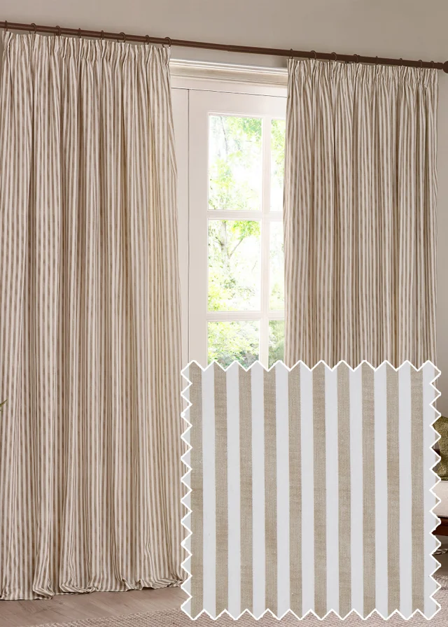 Yard Hebden Stripe Cotton Pencil Pleat Curtains Natural