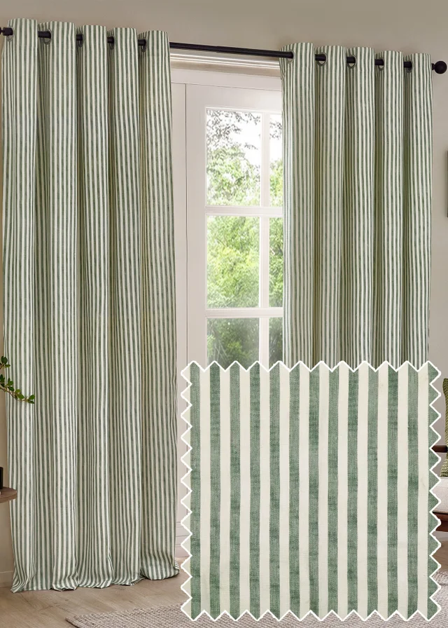 Yard Hebden Stripe Cotton Eylet Curtains Forest