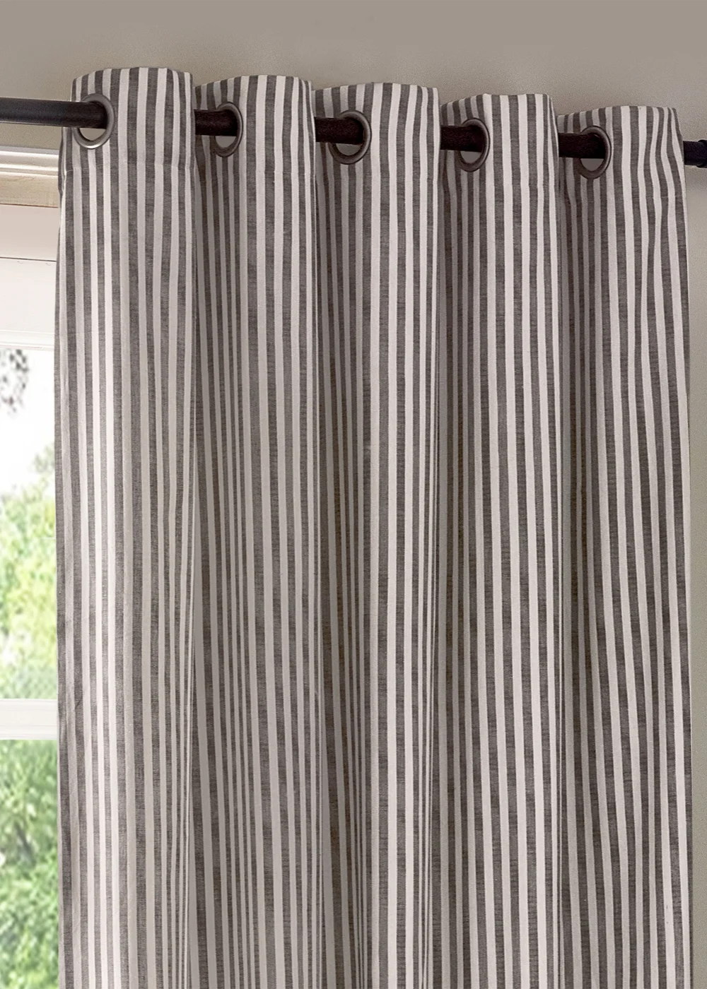 Yard Hebden Stripe Cotton Eylet Curtains Grey - 46W X 54D (117x137cm Image 4