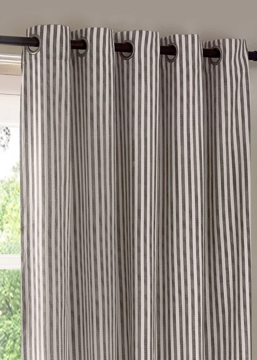 Yard Hebden Stripe Cotton Eylet Curtains Grey - 46W X 54D (117x137cm Image 4