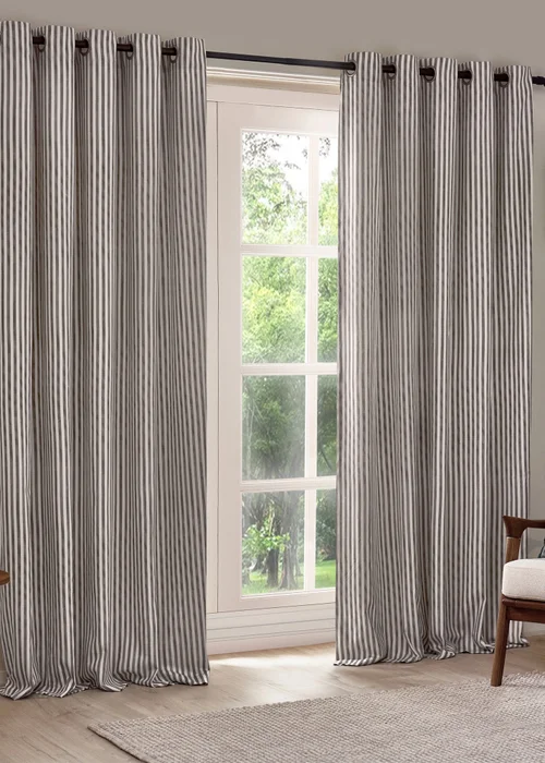 Yard Hebden Stripe Cotton Eylet Curtains Grey - 46W X 54D (117x137cm Image 2