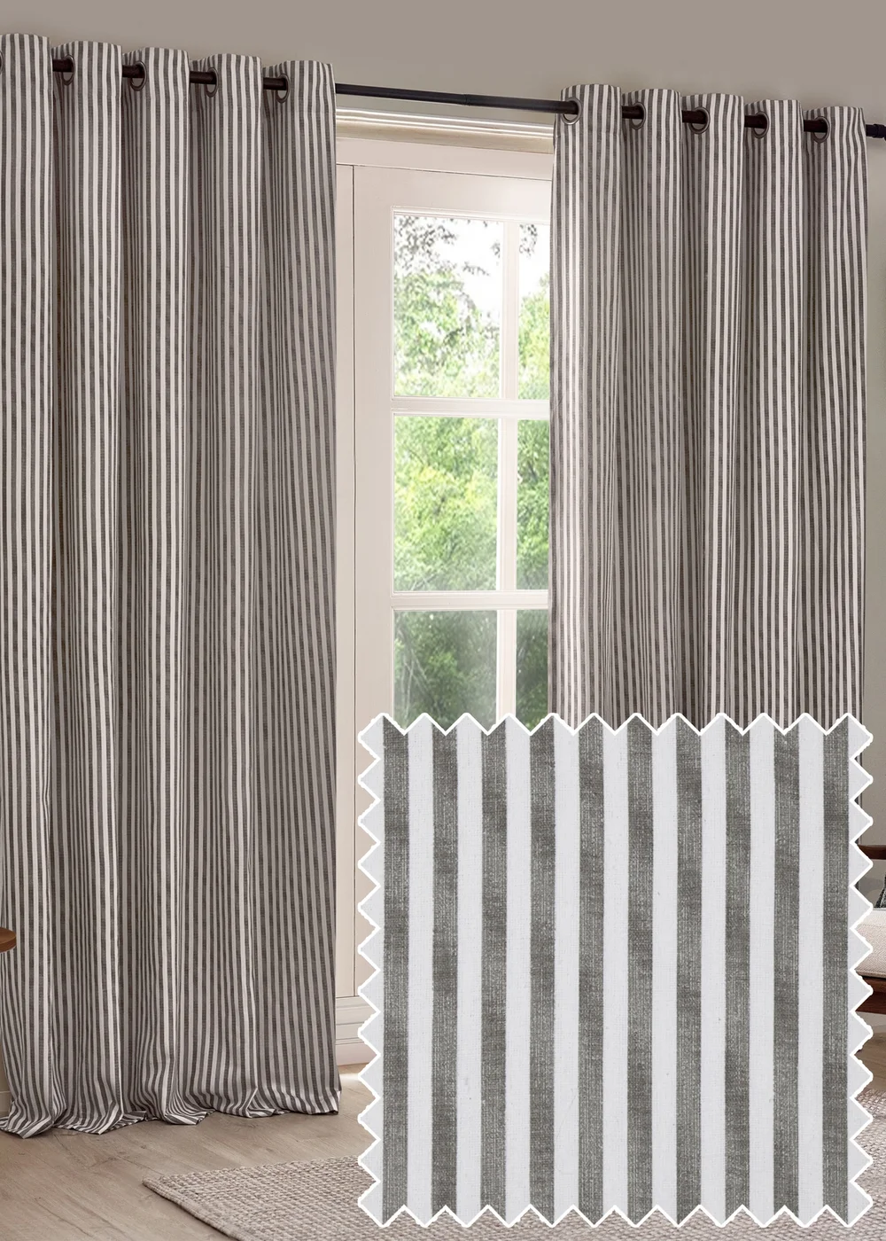 Yard Hebden Stripe Cotton Eylet Curtains Grey - 46W X 54D (117x137cm Image 1