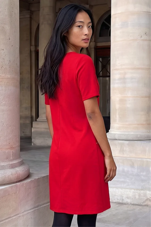 Roman Red Petite Zip Detail Pocket Shift Dress