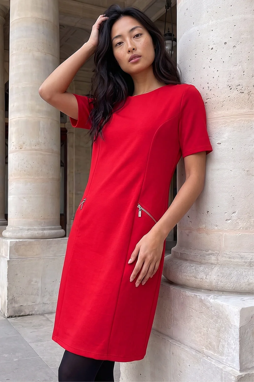 Roman Red Petite Zip Detail Pocket Shift Dress - 10 Image 1