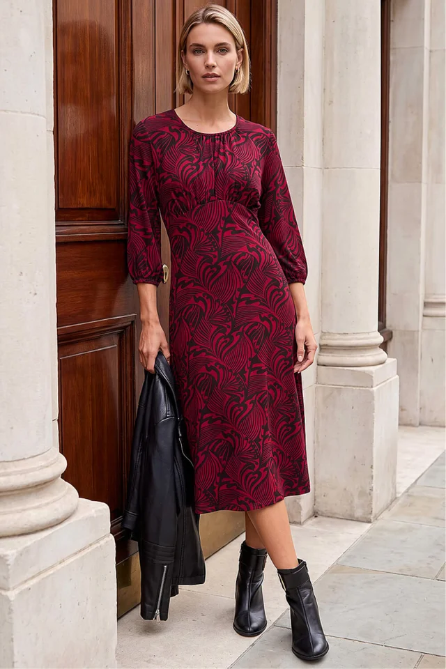 Roman Wine Petite Abstract Swirl Midi Dress