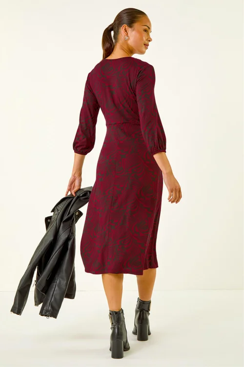 Roman Wine Petite Abstract Swirl Midi Dress - 14 Image 4