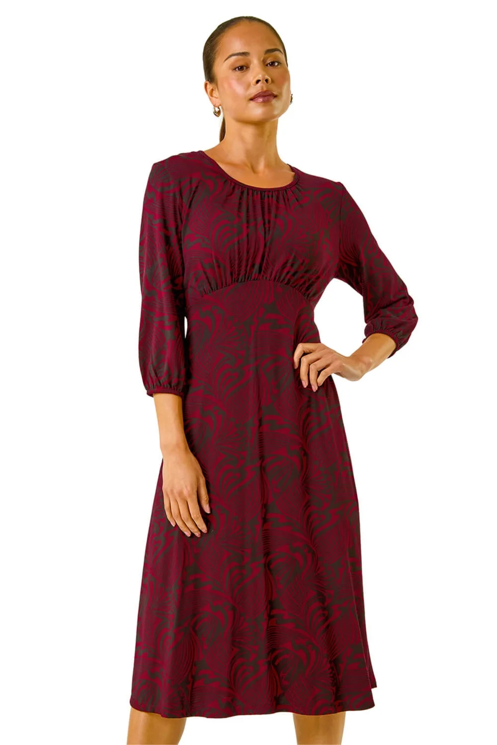 Roman Wine Petite Abstract Swirl Midi Dress - 14 Image 1
