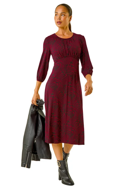 Roman Wine Petite Abstract Swirl Midi Dress - 14 Image 2