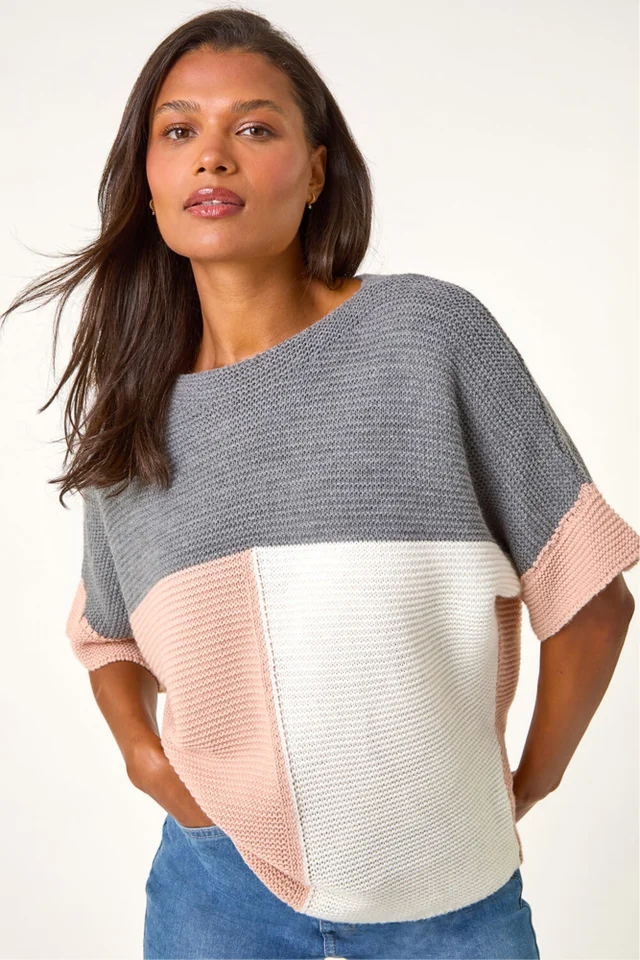 Roman Light Pink Colour Block Knitted Jumper