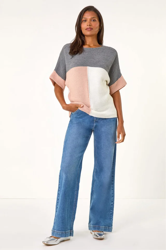 Roman Light Pink Colour Block Knitted Jumper