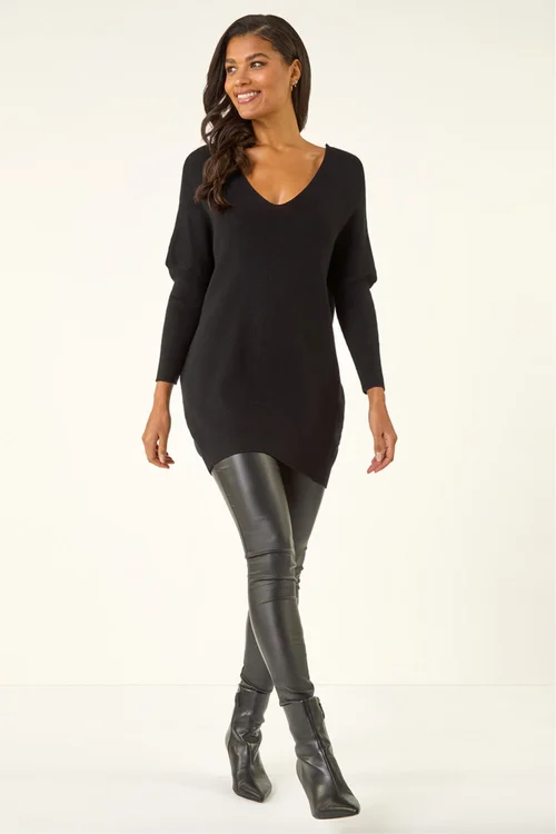 Roman Black One Size Animal Print Tie Back V-Neck Jumper - One Size Image 2