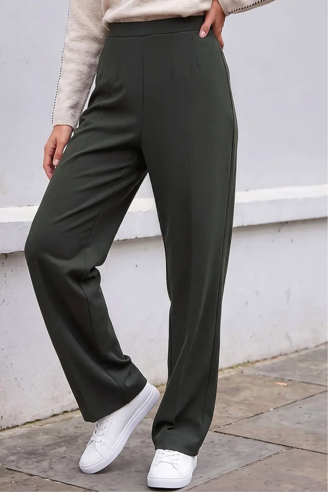 Roman Khaki Petite Straight Leg Ponte Stretch Trouser