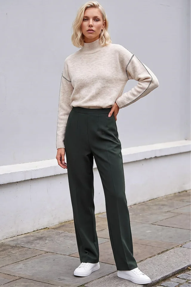 Roman Khaki Petite Straight Leg Ponte Stretch Trouser