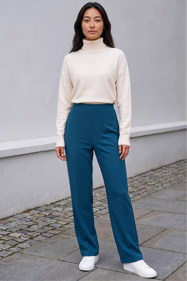 Roman Teal Petite Straight Leg Ponte Stretch Trouser