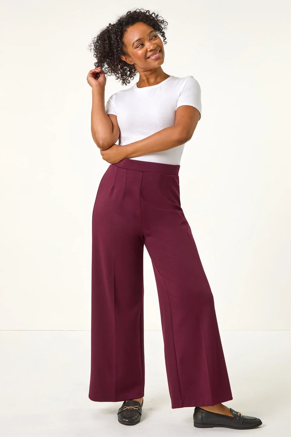 Roman Wine Petite Wide Leg Ponte Stretch Trouser - 18 Image 3