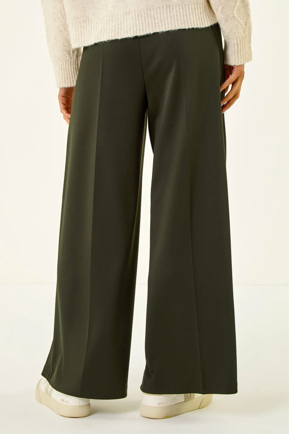 Roman Khaki Petite Wide Leg Ponte Stretch Trouser - 18 Image 3