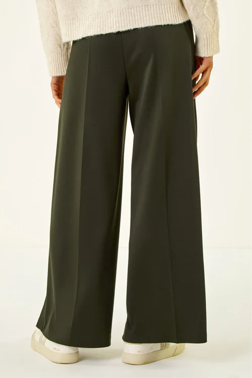 Roman Khaki Petite Wide Leg Ponte Stretch Trouser - 18 Image 3
