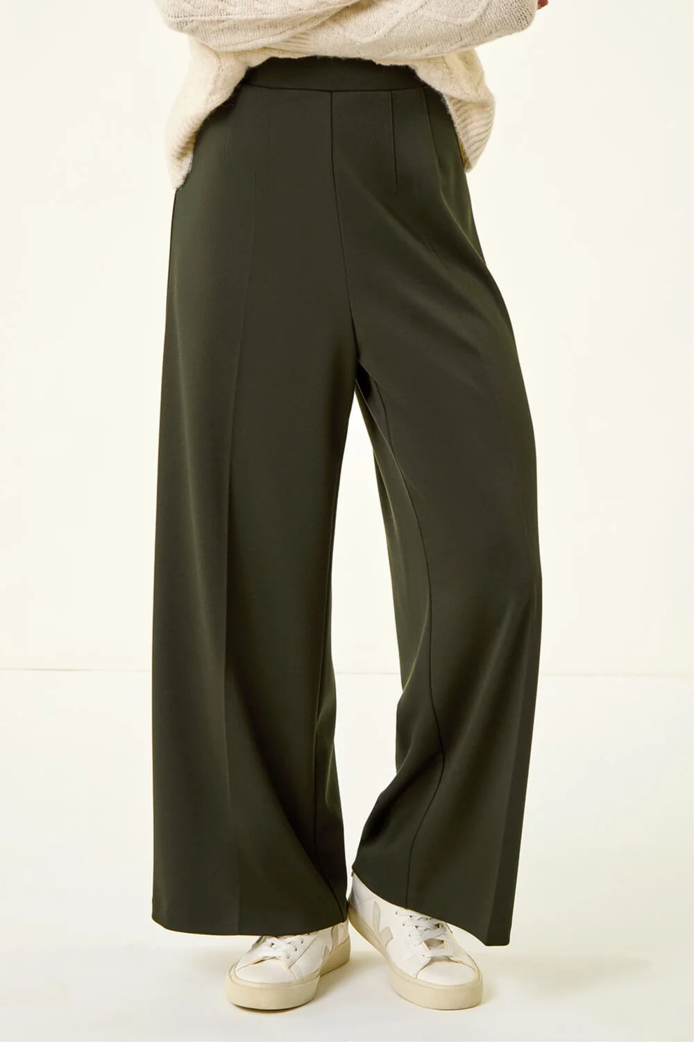 Roman Khaki Petite Wide Leg Ponte Stretch Trouser - 18 Image 4