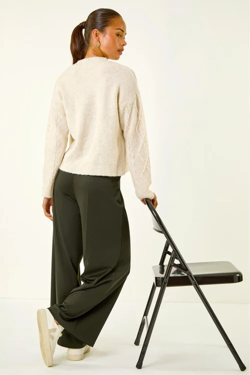 Roman Khaki Petite Wide Leg Ponte Stretch Trouser - 18 Image 1