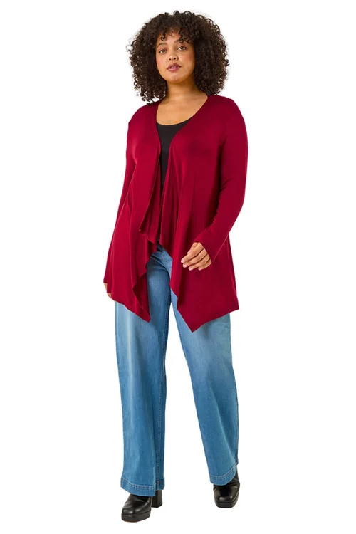 Roman Burgundy Curve Waterfall Front Jersey Cardigan - 20 Image 2