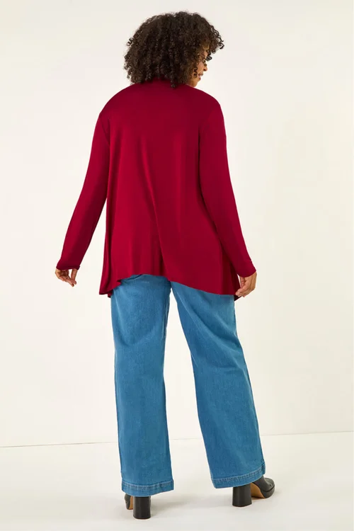 Roman Burgundy Curve Waterfall Front Jersey Cardigan - 20 Image 3