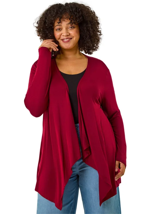 Roman Burgundy Curve Waterfall Front Jersey Cardigan - 20 Image 1