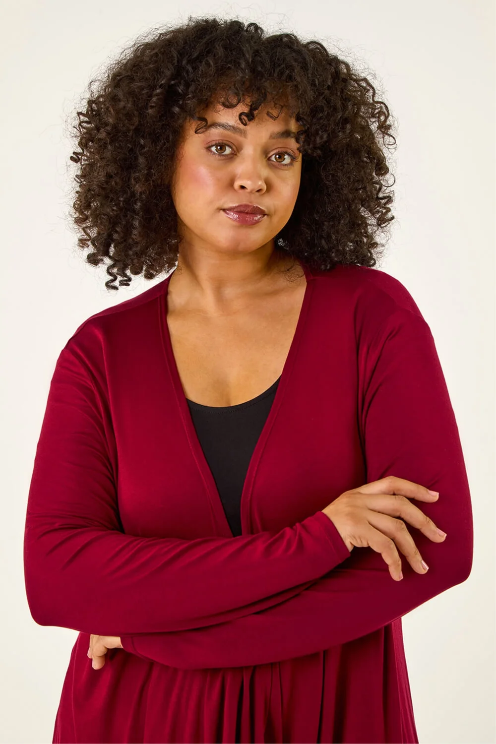Roman Burgundy Curve Waterfall Front Jersey Cardigan - 20 Image 4