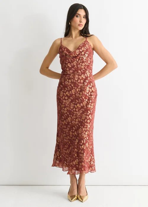 Gini London Brown Viscose Animal Jacquard Cowl Midi Dress - 12 Image 4