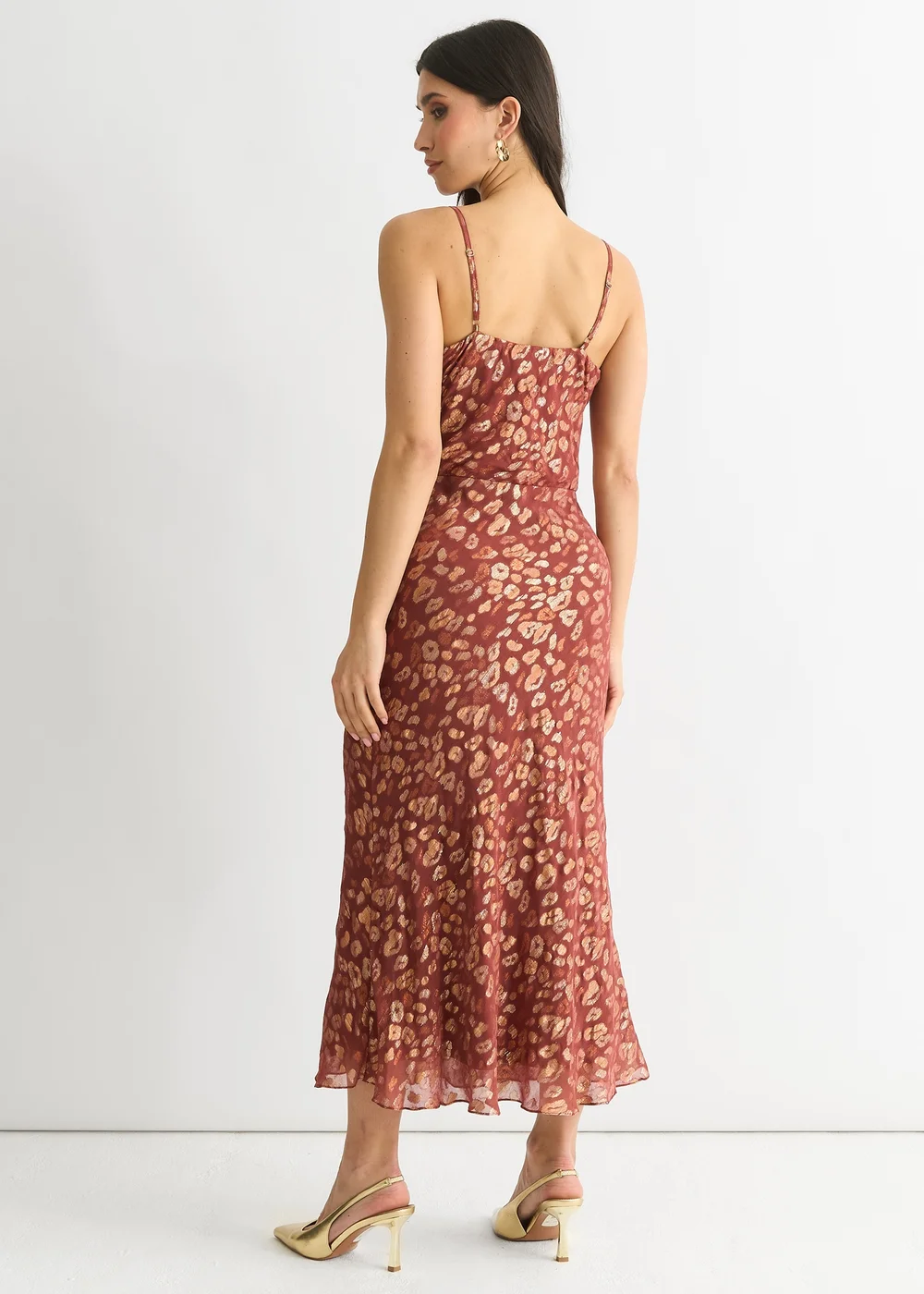 Gini London Brown Viscose Animal Jacquard Cowl Midi Dress - 12 Image 2