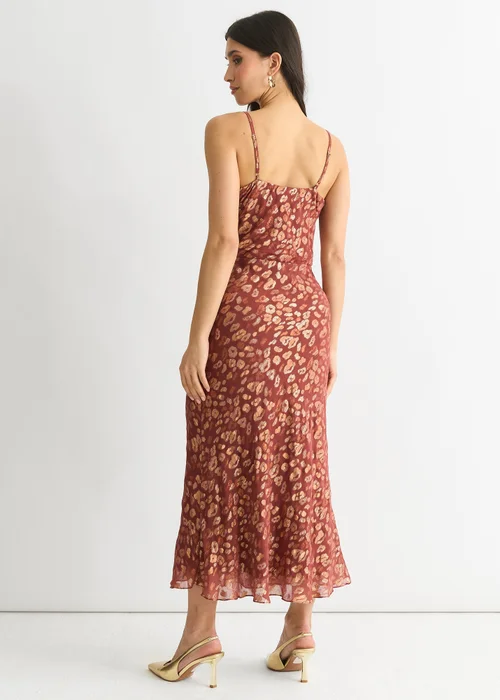 Gini London Brown Viscose Animal Jacquard Cowl Midi Dress - 12 Image 2