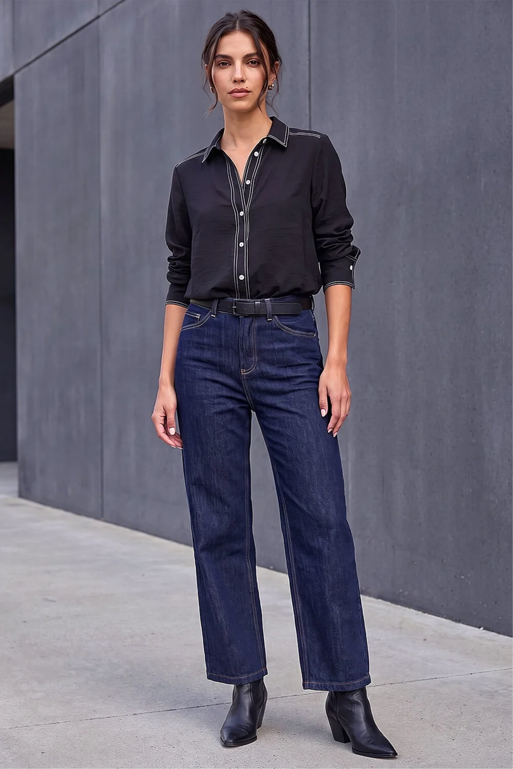 Roman Black Contrast Stitch Shirt - 22 Image 3