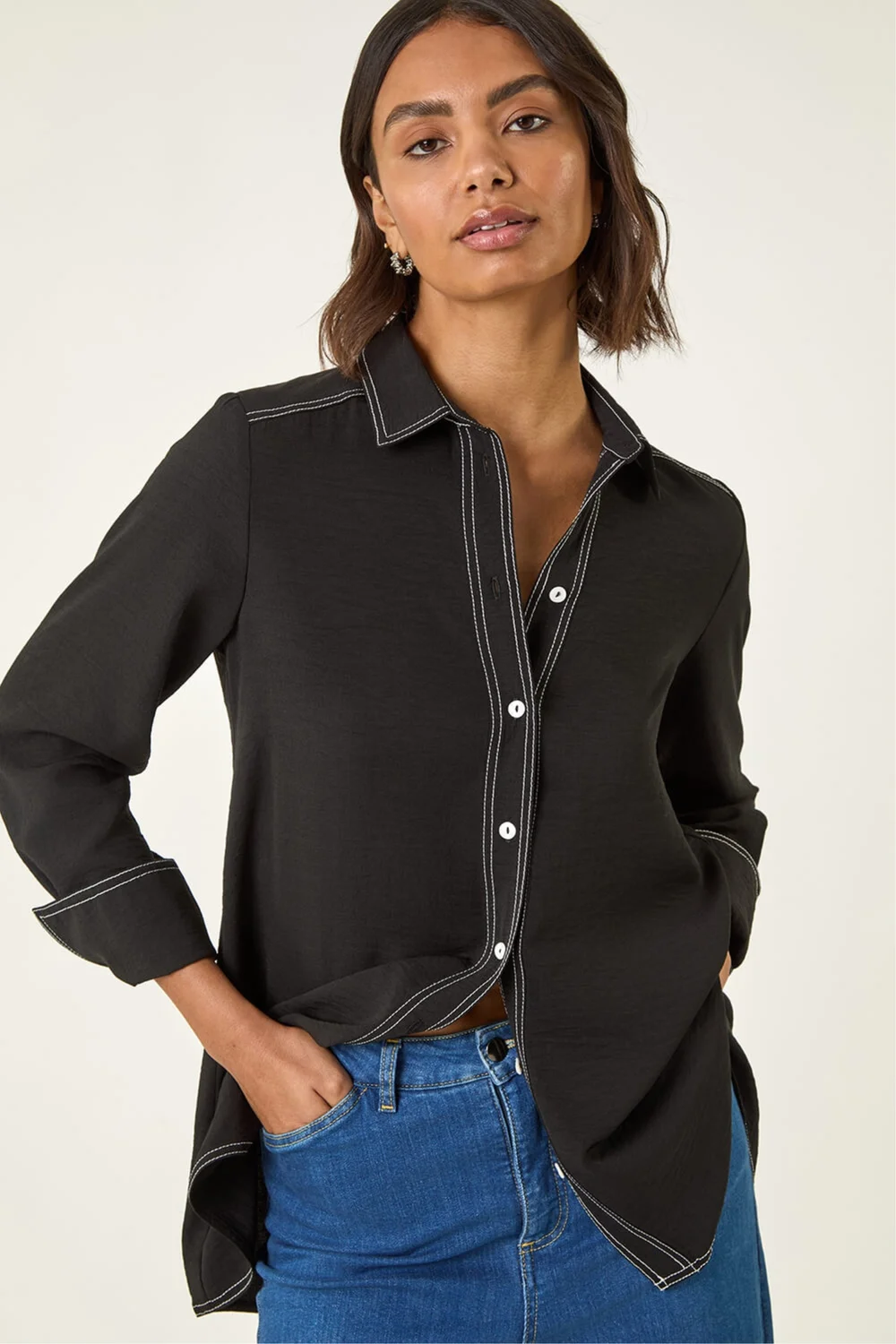Roman Black Constrast Stitch Shirt - 22 Image 1