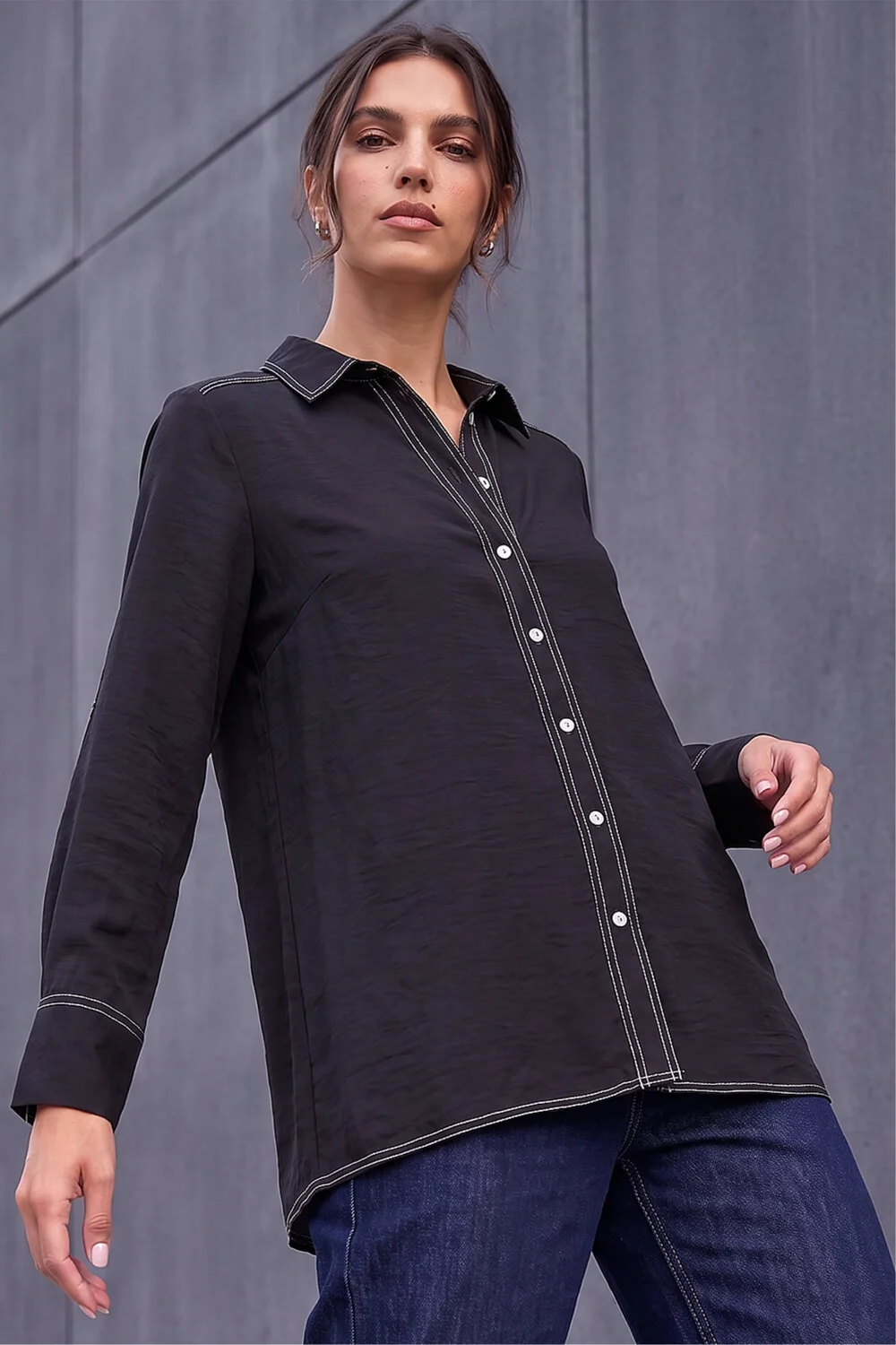 Roman Black Contrast Stitch Shirt - 22 Image 1