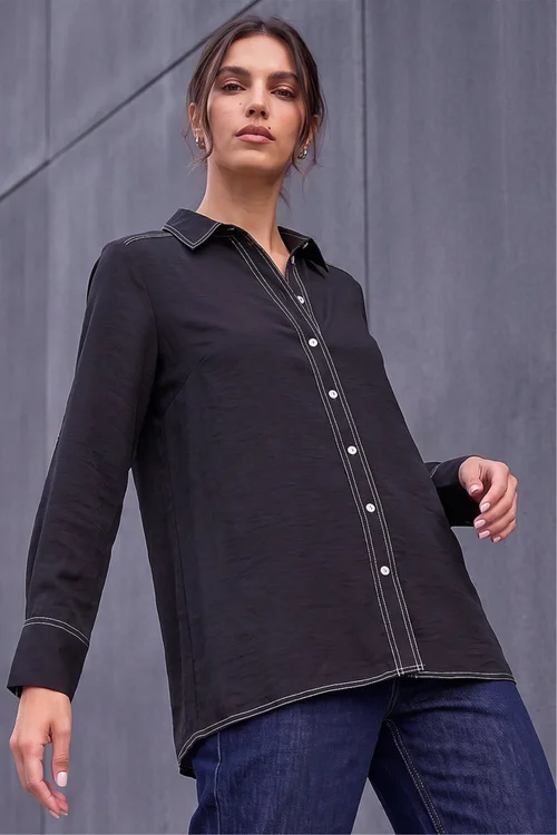 Roman Black Contrast Stitch Shirt - 22 Image 1