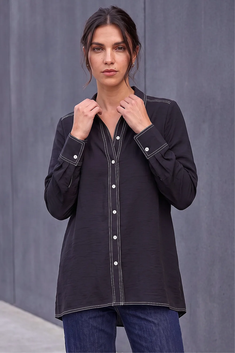 Roman Black Contrast Stitch Shirt - 22 Image 2
