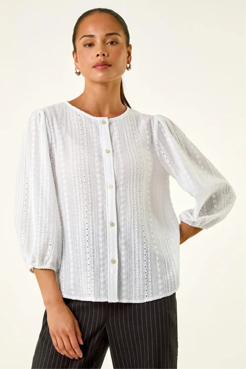 Roman White Petite Textured Buttoned Blouse - 18 Image 4