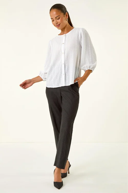 Roman White Petite Textured Buttoned Blouse - 18 Image 2