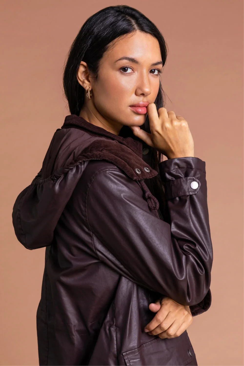 Roman Chocolate Waxed Longline Hooded Coat - 12 Image 3